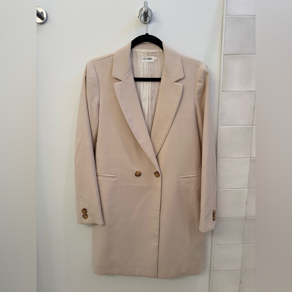 R Label Double-Breasted Cream Blazer Coat